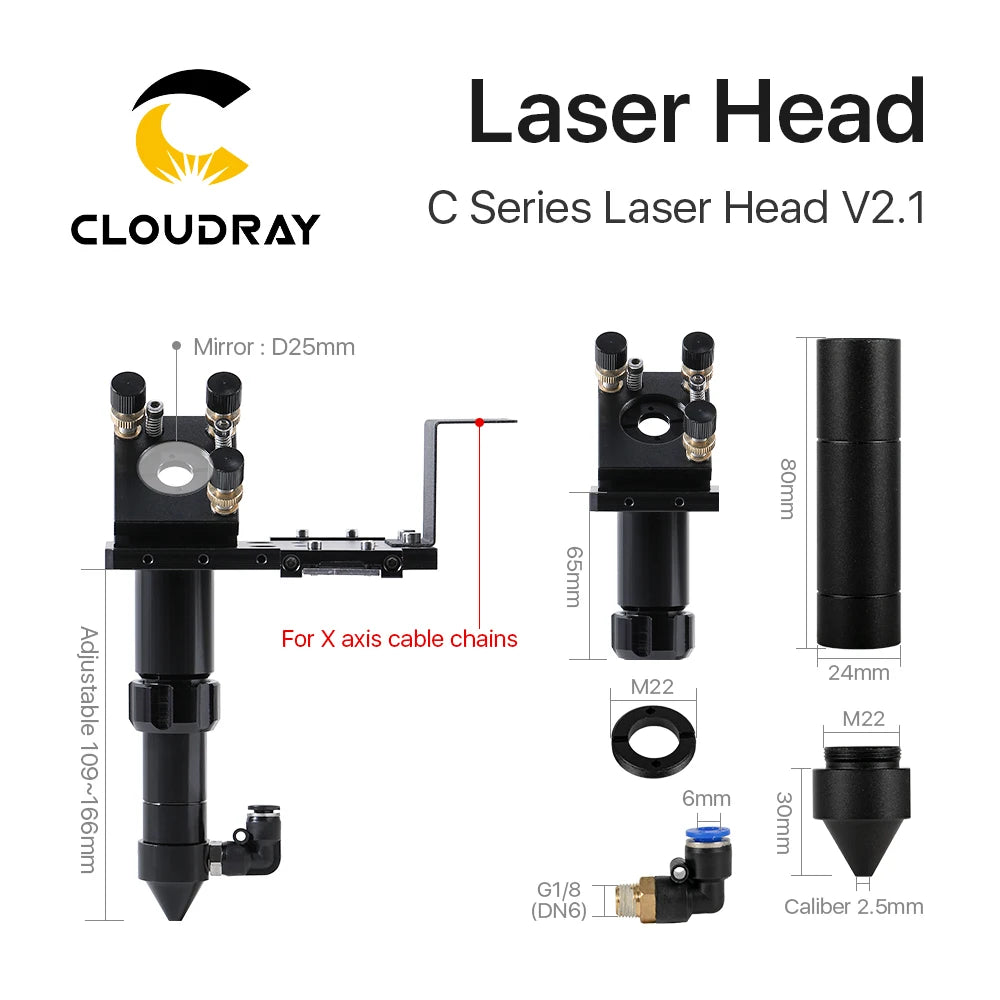 Tête Laser CO2 Cloudray C-Series - Lentille FL38.1 à 101.6 mm