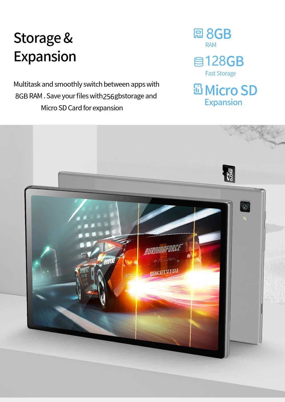 Tablette Android 10.1" Octa Core 8 Go RAM 128 Go 4G LTE Double SIM