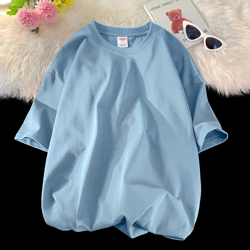 T-Shirt Homme Oversize Manches Courtes - Uni Lâche Col Rond Tendance