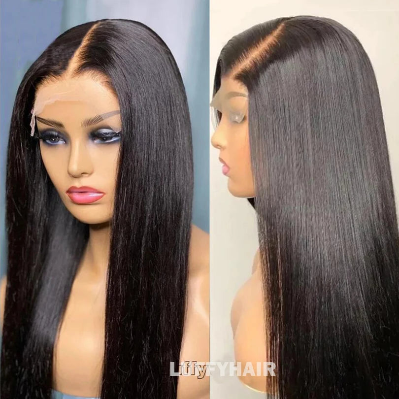 Perruque Cheveux Humains Longue Droite 26" - 180 Densité avec Baby Hair