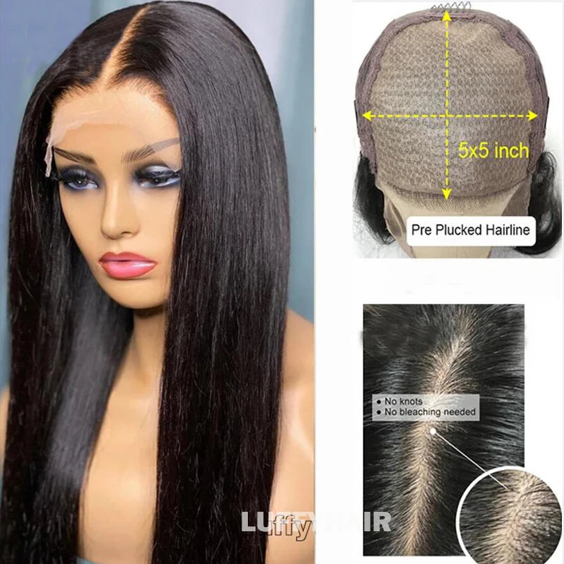Perruque Cheveux Humains Longue Droite 26" - 180 Densité avec Baby Hair