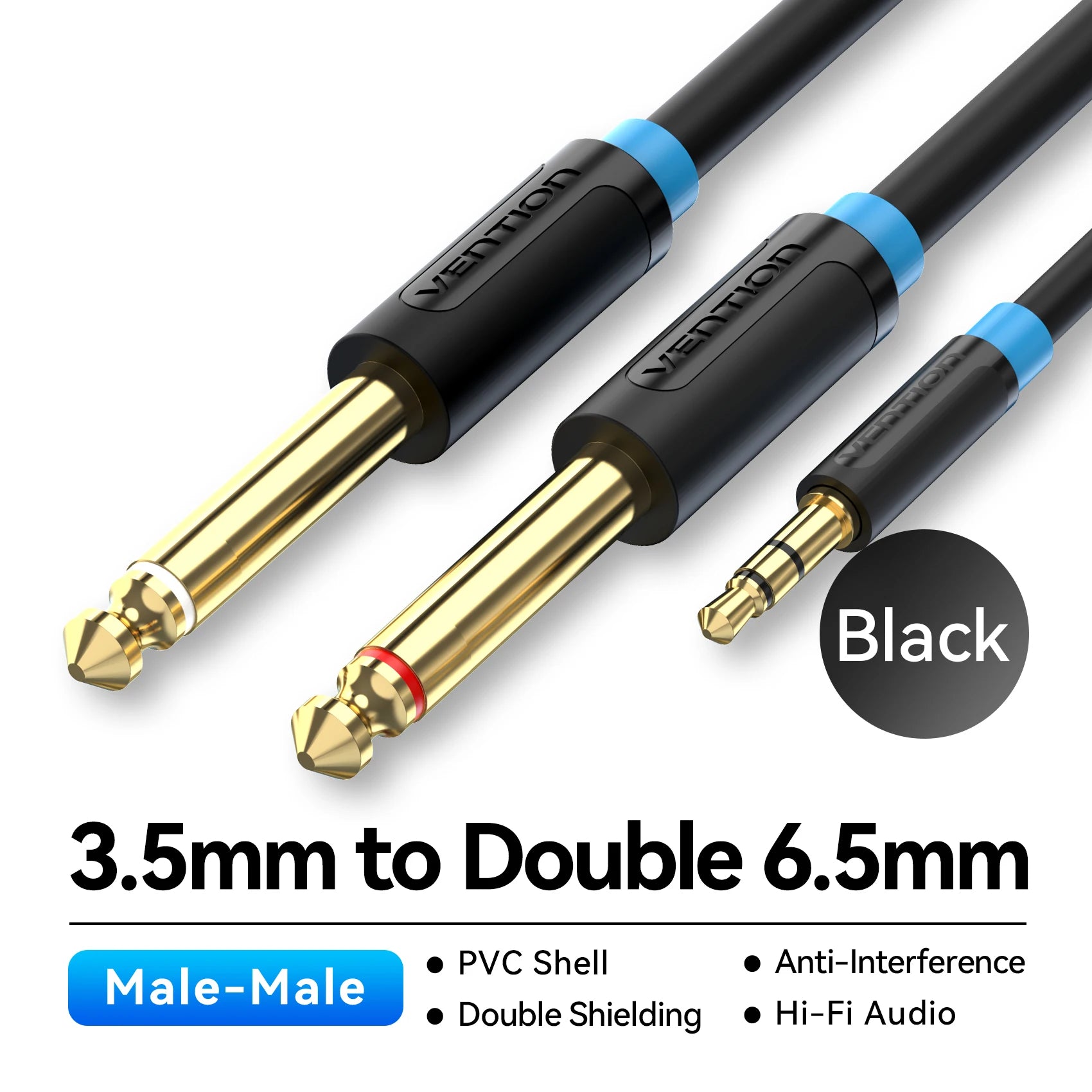 Câble Audio 3.5 mm vers Double 6.5 mm TRS Vention - Pour Mixeur/Ampli