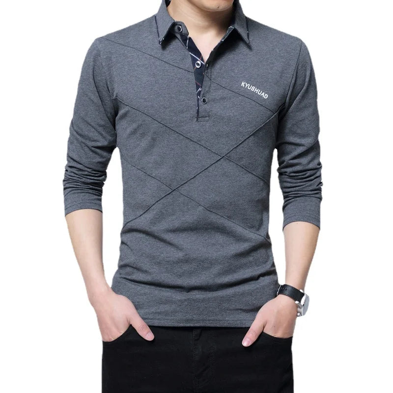 T-Shirt Homme Manches Longues Rayé Designer - Slim Fit Col V