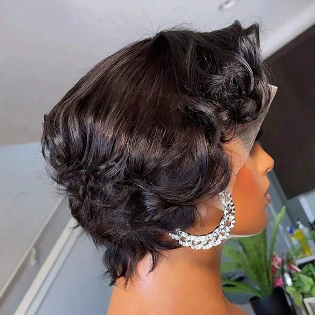 Perruque Pixie Cut Court 13x4 Lace Front - Cheveux Humains Bouclés Naturels