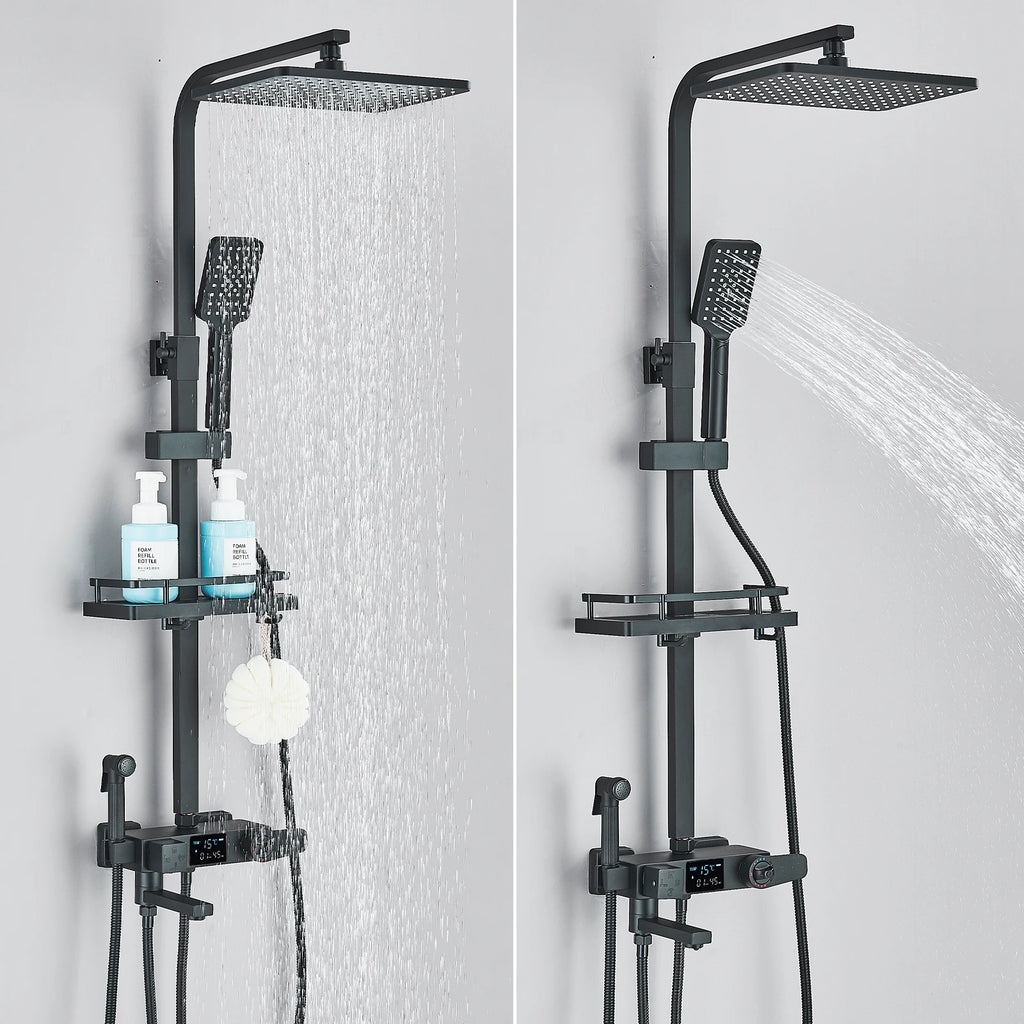 Mitigeur Thermostatique Douche Noir avec Écran Digital - Affichage Température