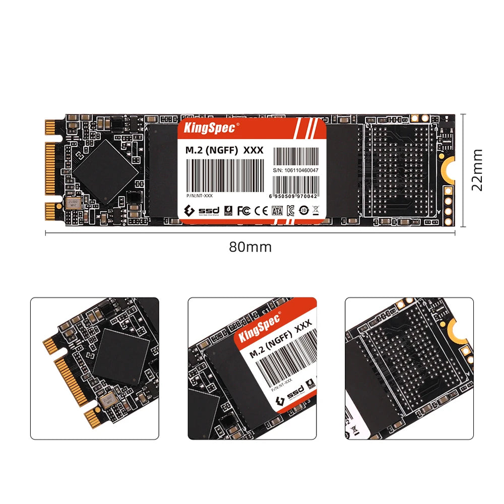 SSD M.2 SATA 2280 KingSpec 128 Go à 2 To - 550 Mo/s