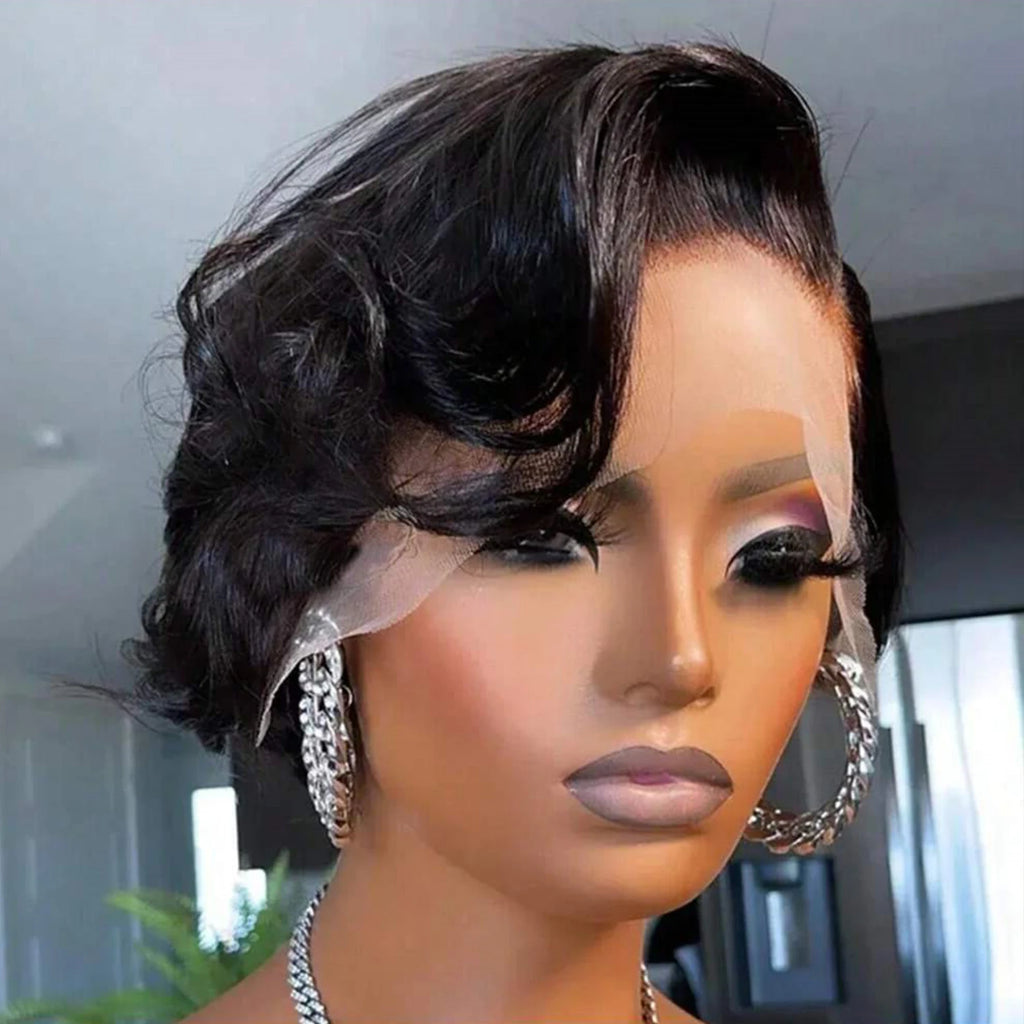 Perruque Pixie Cut Court 13x4 Lace Front - Cheveux Humains Bouclés Naturels
