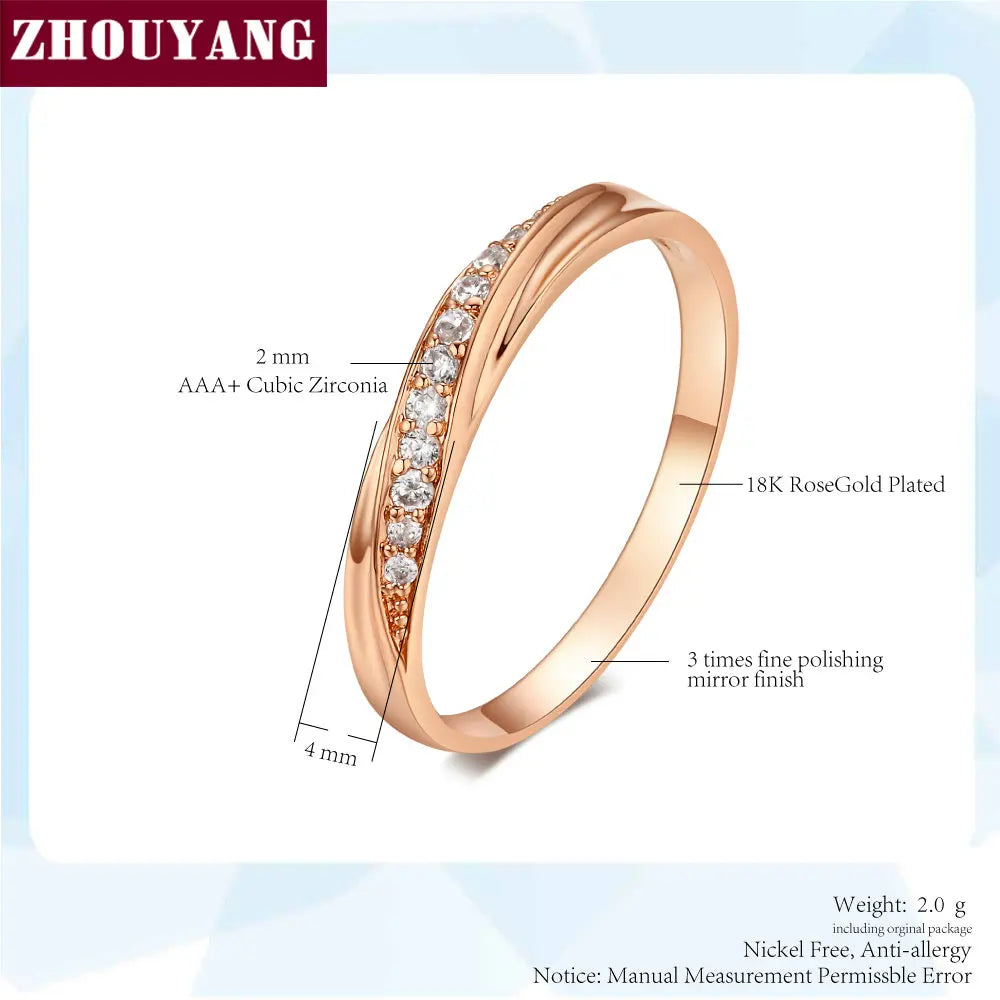 Bague de Fiançailles Femme Zircon Cubique Plaqué Or Rose - Simple et Élégante
