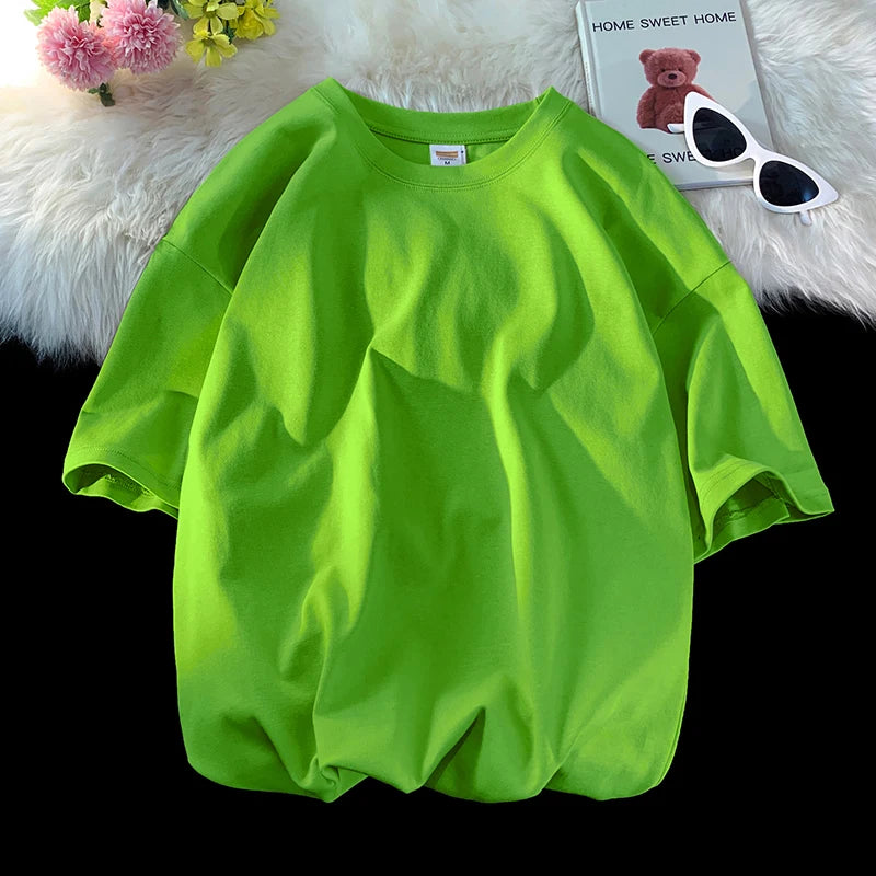 T-Shirt Homme Oversize Manches Courtes - Uni Lâche Col Rond Tendance