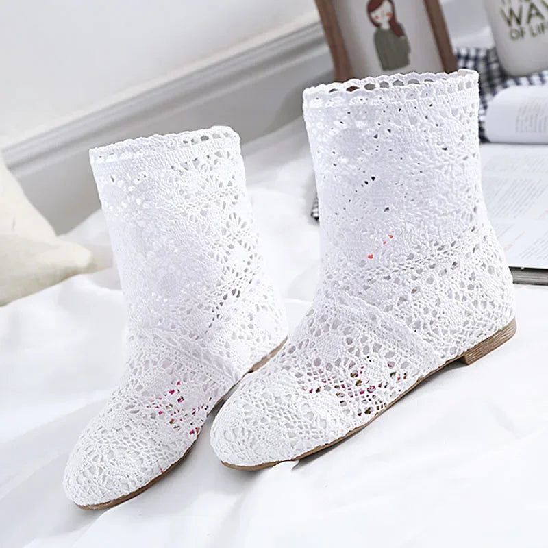 Bottes Été Femme Maille Respirante - Talon Plat et Confortables