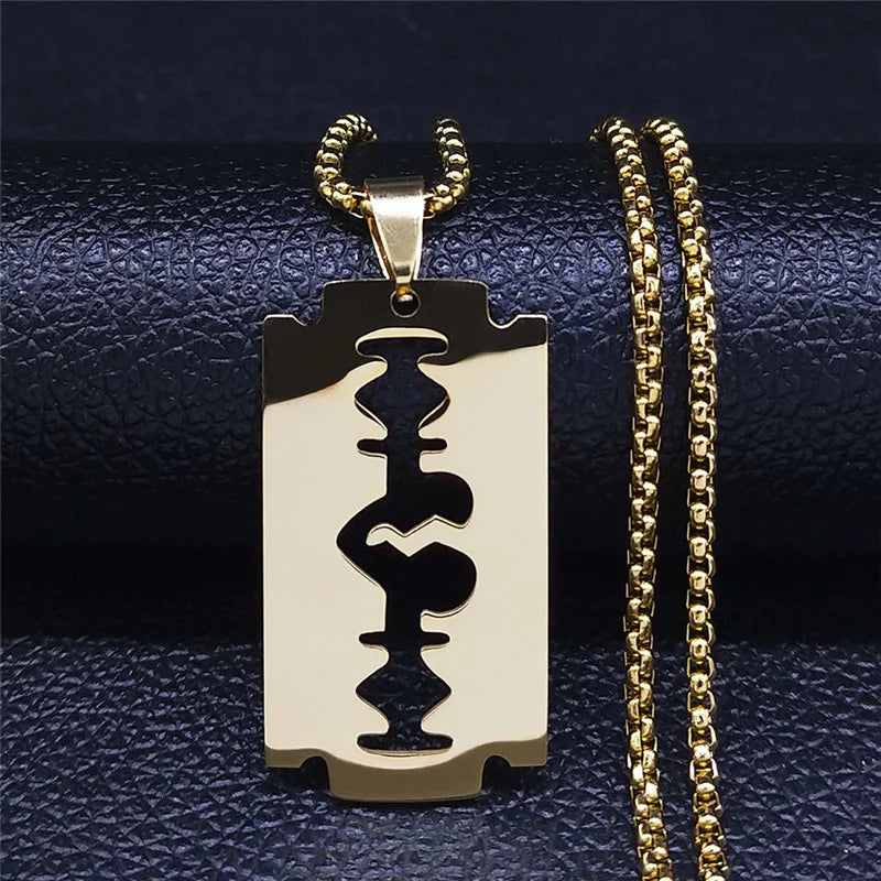 Collier Pendentif Lame Gothique Acier Inoxydable Noir