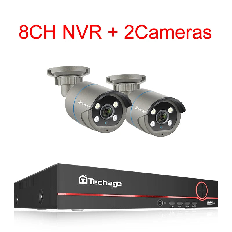 Kit Caméras Surveillance Techage 8CH 4MP PoE H.265 avec Détection Visage