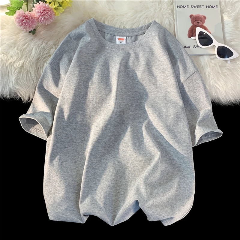T-Shirt Homme Oversize Manches Courtes - Uni Lâche Col Rond Tendance