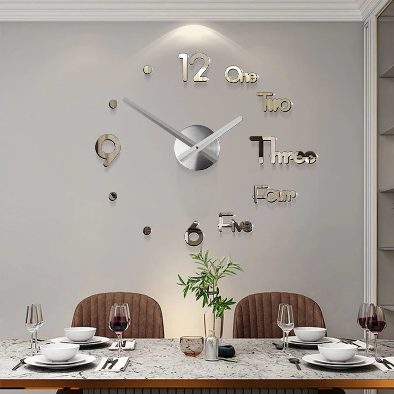 Horloge Murale 3D Miroir DIY - Grande Taille pour Salon ou Bureau