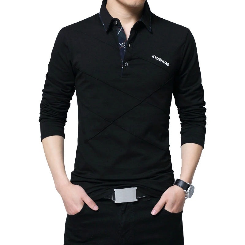 T-Shirt Homme Manches Longues Rayé Designer - Slim Fit Col V