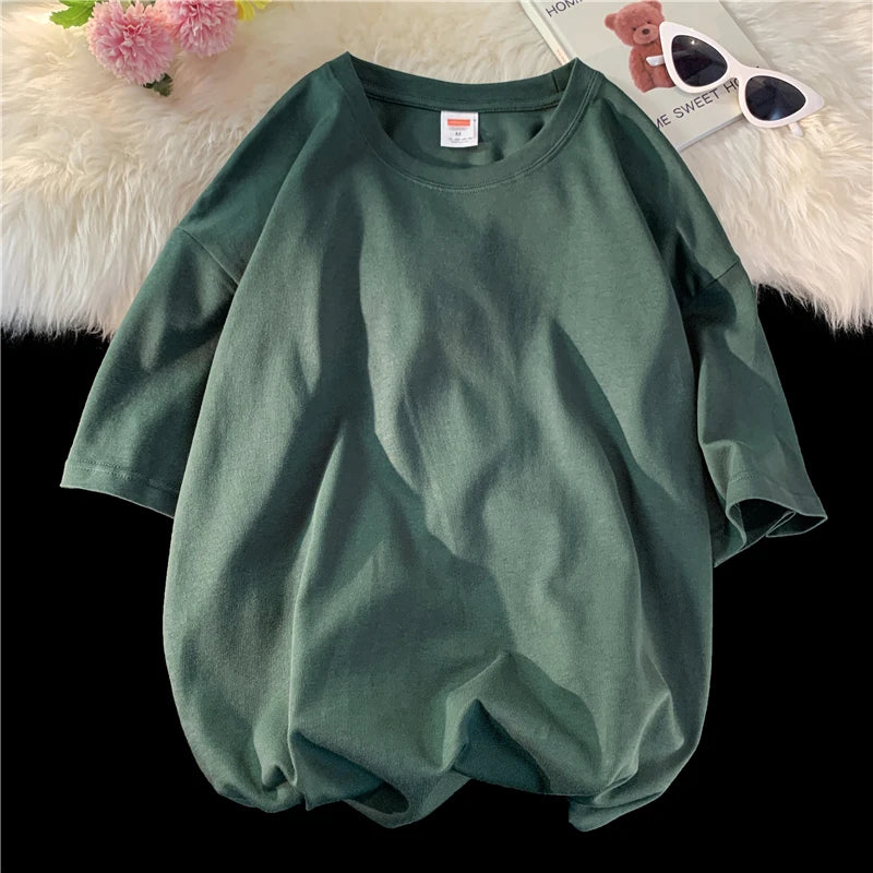 T-Shirt Homme Oversize Manches Courtes - Uni Lâche Col Rond Tendance