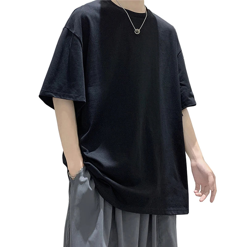 T-Shirt Homme Oversize Manches Courtes - Uni Lâche Col Rond Tendance