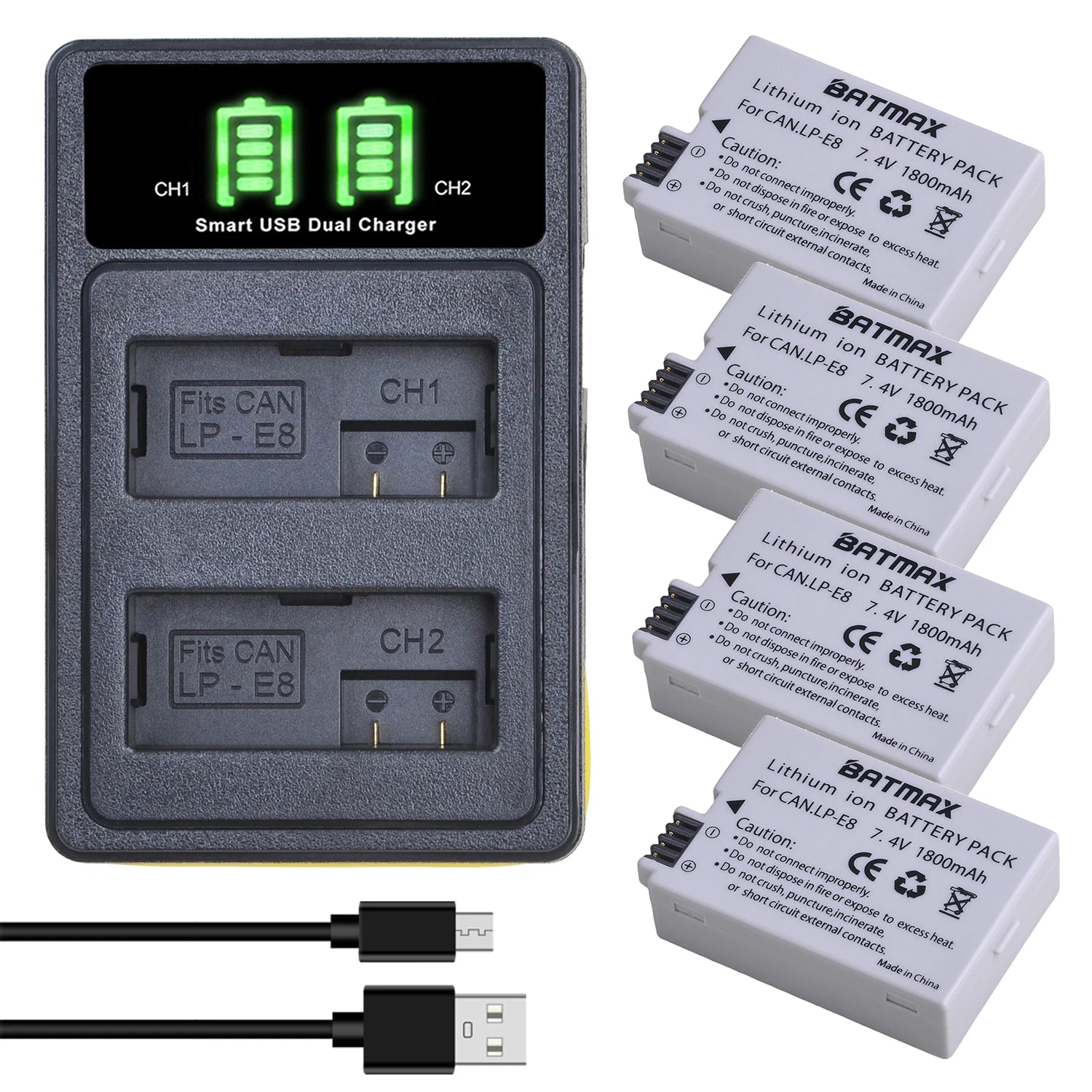 Batterie LP-E8 1800mAh + Chargeur Double USB pour Canon EOS 550D/600D/650D