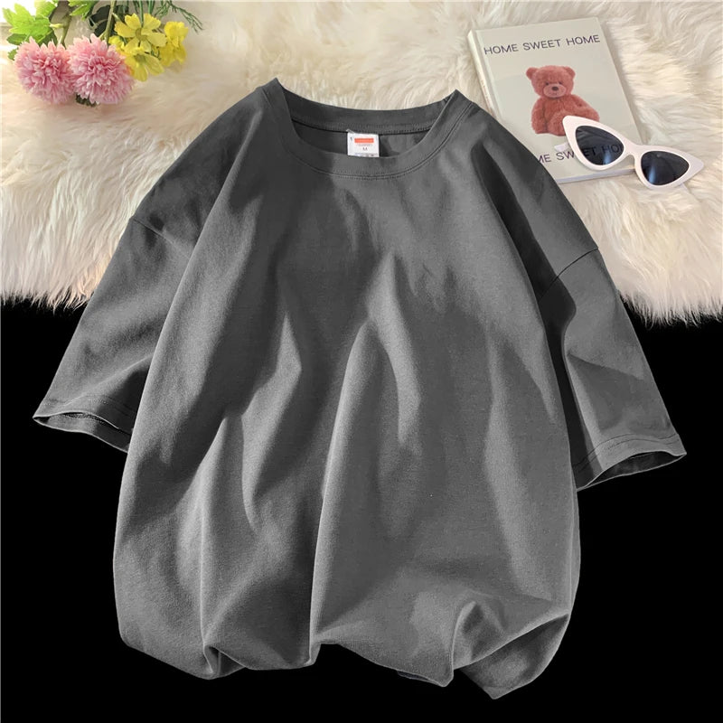 T-Shirt Homme Oversize Manches Courtes - Uni Lâche Col Rond Tendance