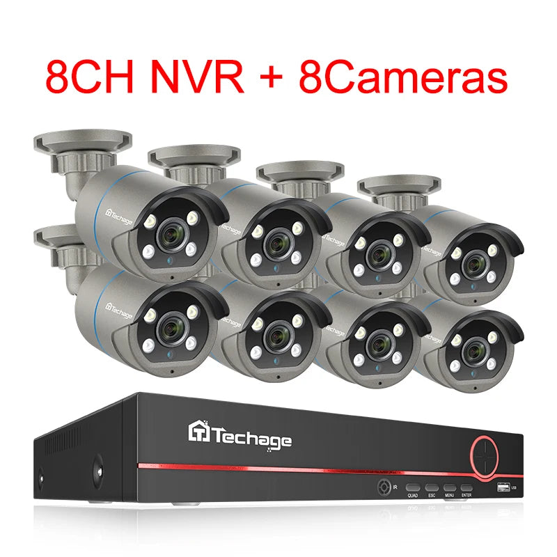 Kit Caméras Surveillance Techage 8CH 4MP PoE H.265 avec Détection Visage