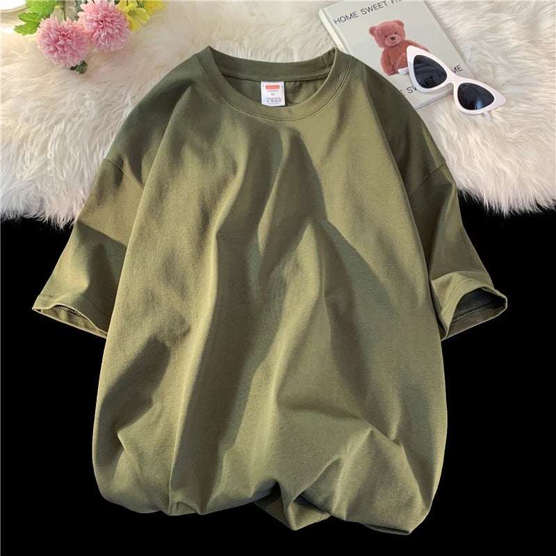 T-Shirt Homme Oversize Manches Courtes - Uni Lâche Col Rond Tendance