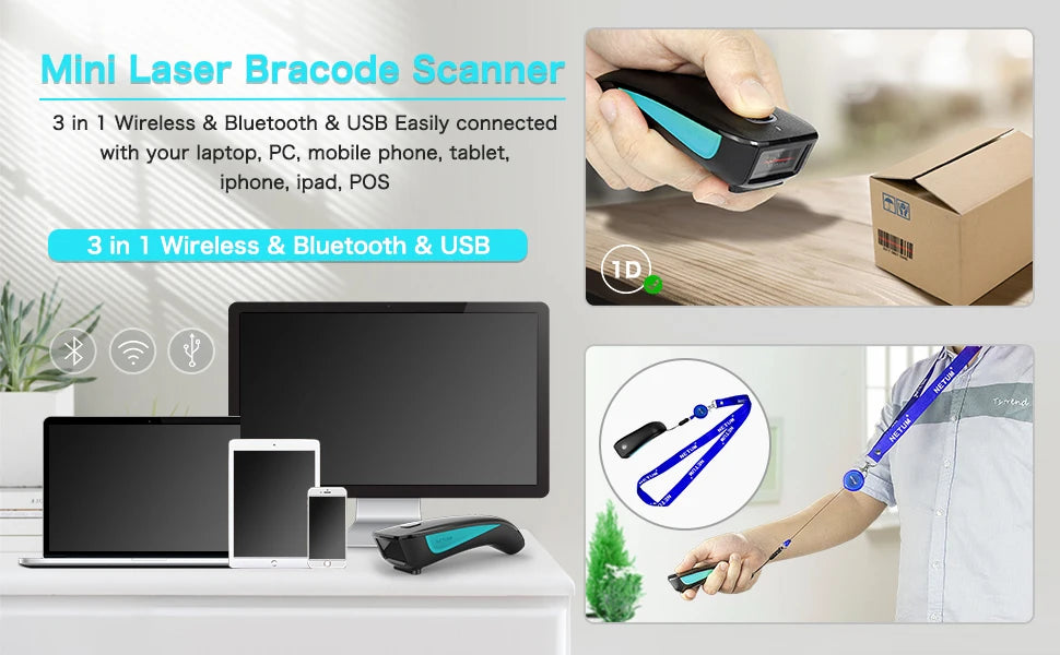 Scanner Code-Barres Bluetooth 2D QR NETUM C750 et Laser 1D C830